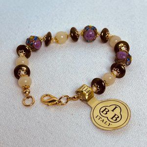 IBB Italy Gold Tone, Pink, Purple And White Hand Made Venetian Glass Bracelet